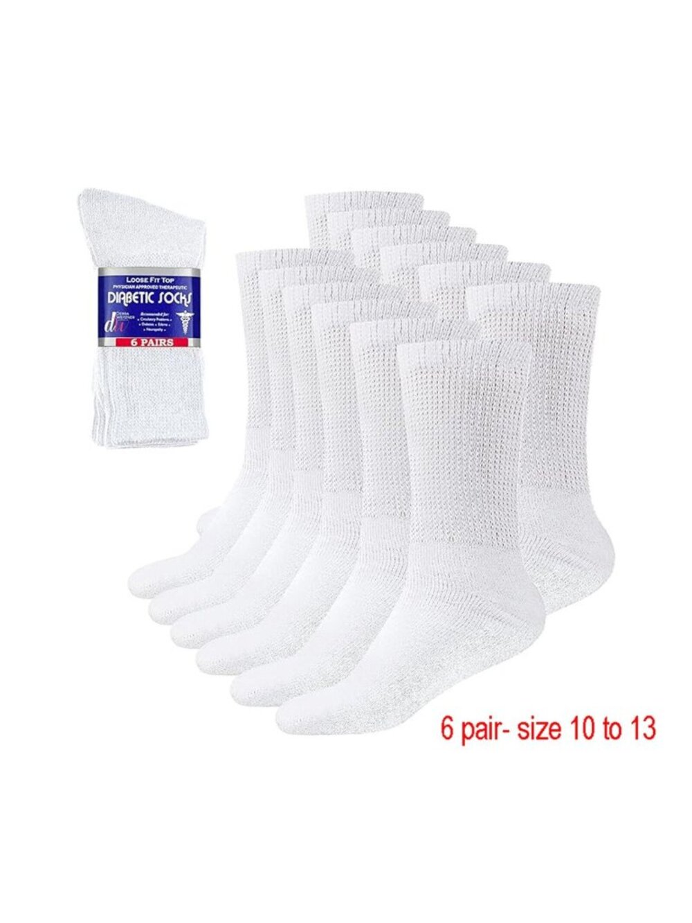 Debra Weitzner Mens White Diabetic Crew Mid Socks Loose Fit Top 6 Pair 10-13